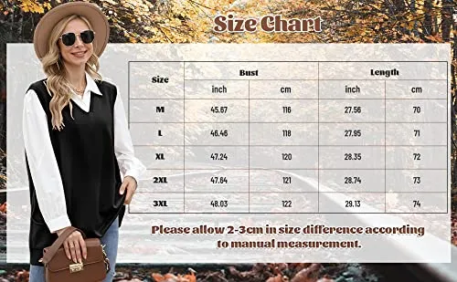 Sweater Vest Womens Knitted Oversized V Neck Sleeveless Sweater Knitwear Tank Tops with Pocket (S-3XL)