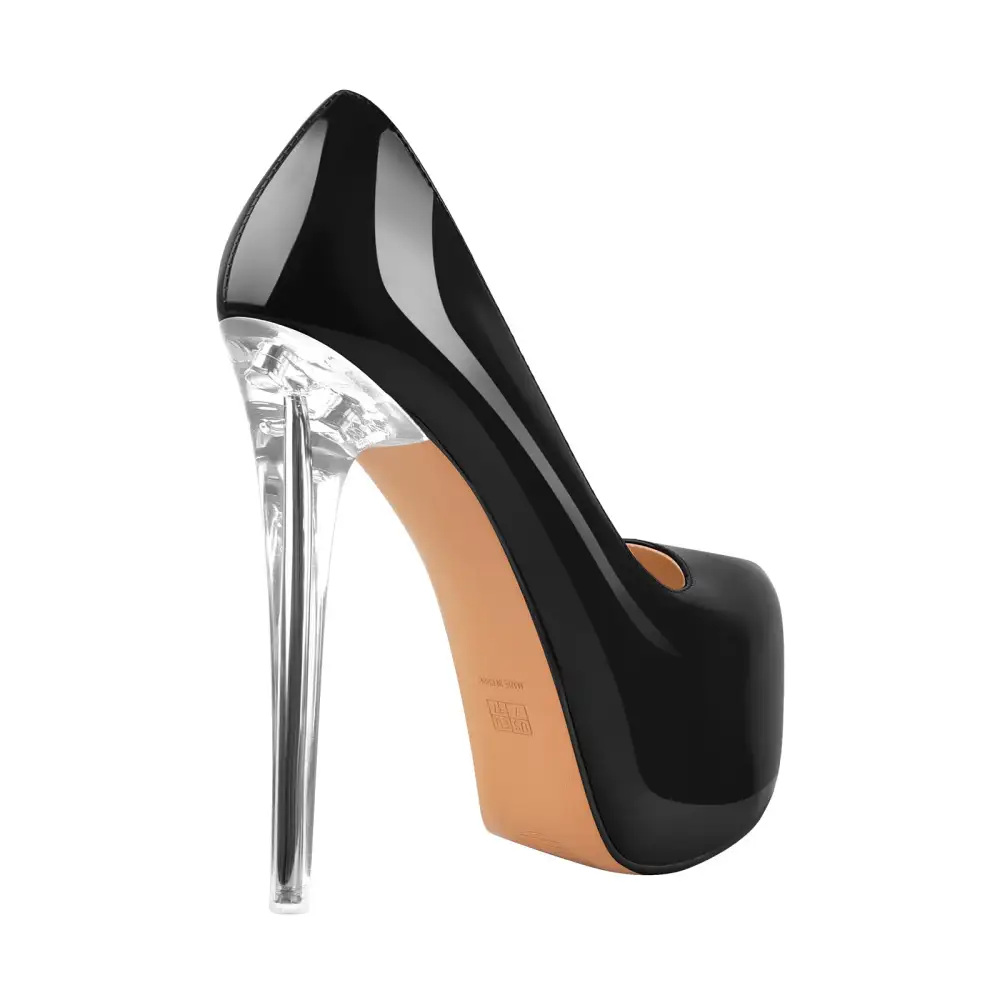 Patent Finish Pointed Toe Platform Transparent Heel Pumps