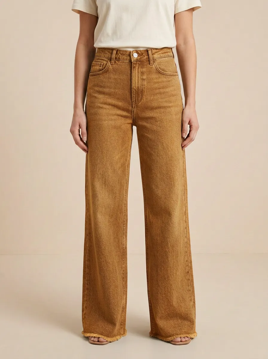 Women's High-Waisted Wide-Leg Raw Hem Denim Jeans