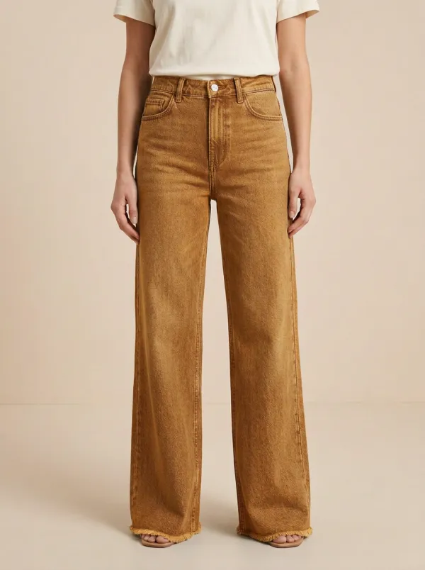 Women's High-Waisted Wide-Leg Raw Hem Denim Jeans