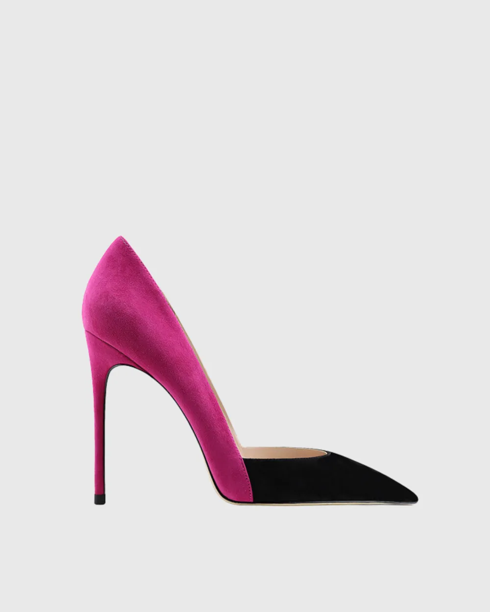 Splicing Velvet Pumps in Black & Pink