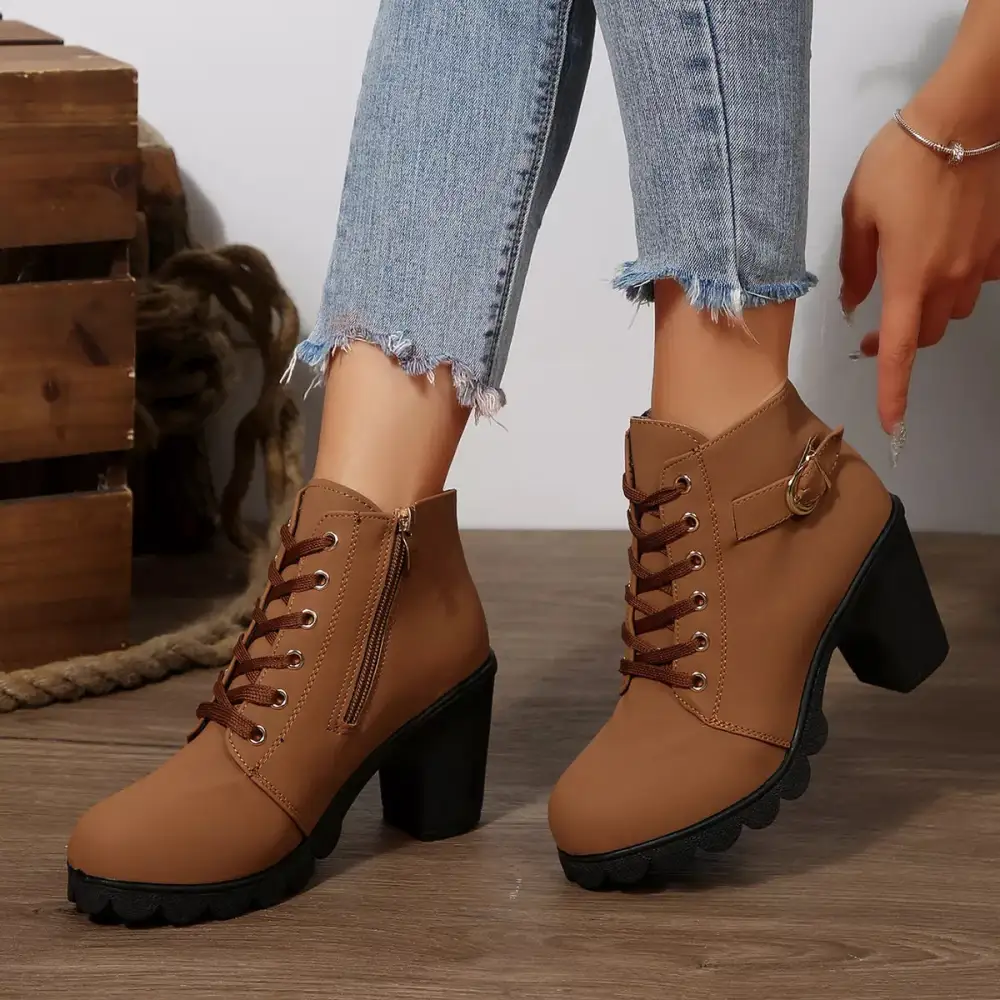 Essential Lace Up Block Heels Boots