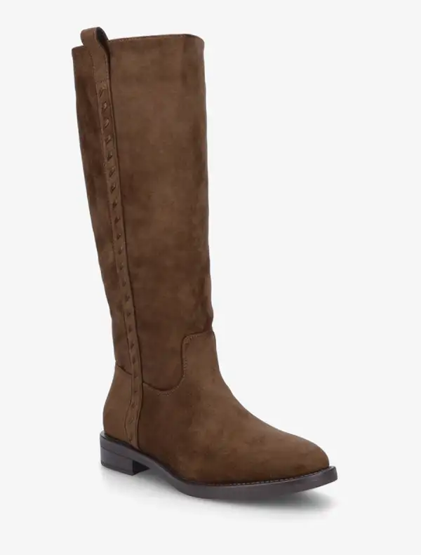 Vintage Inspired Block Heel Faux Suede Knee High Boots