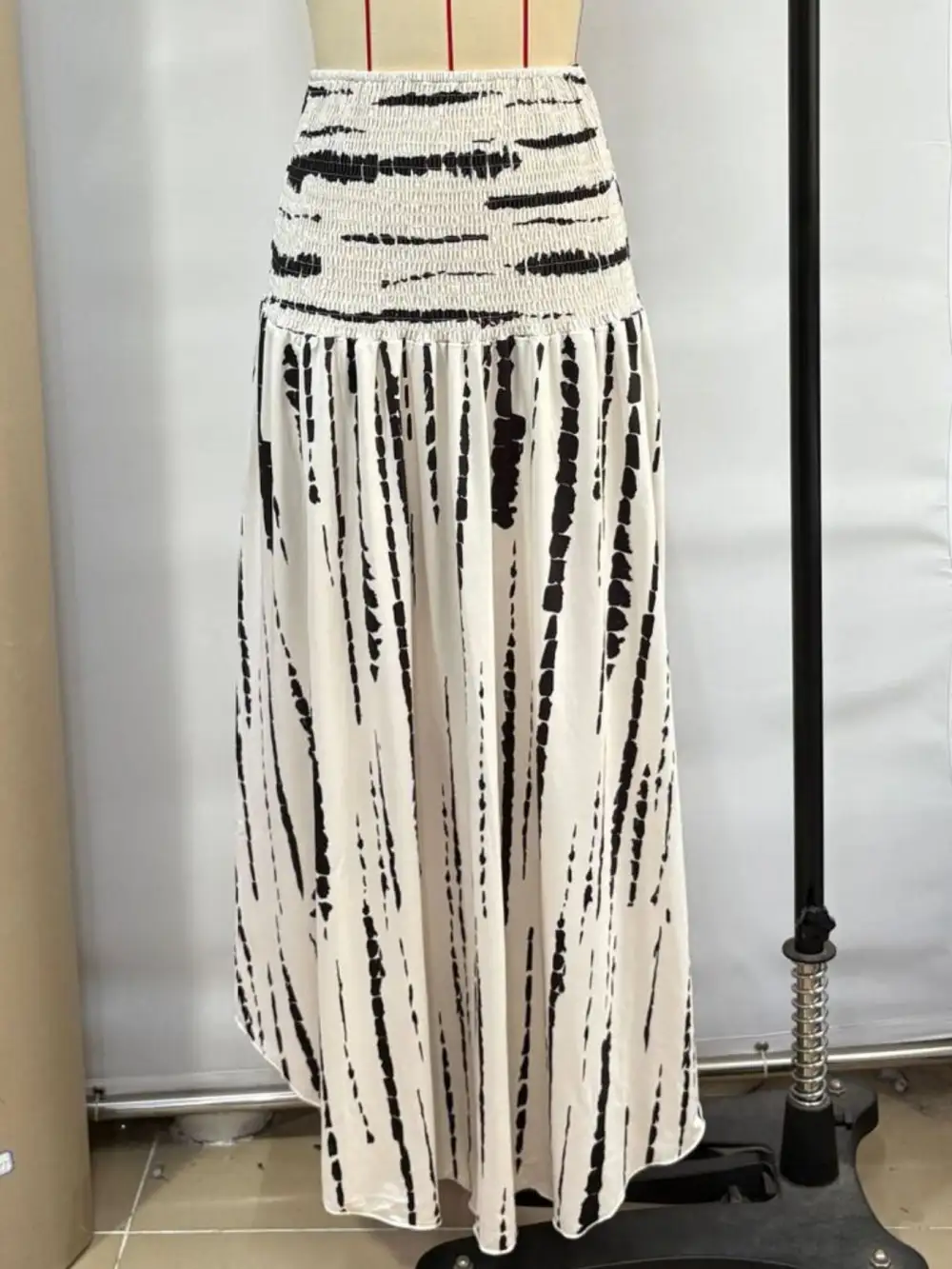 Plain Smocked Asymmetrical Skirt