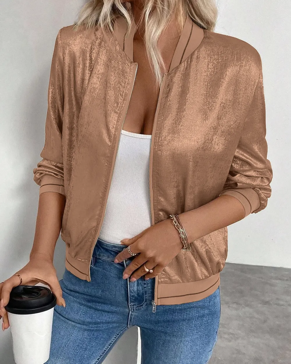 10PACK-Women's Fashion Zipper Hot Stamped Coat