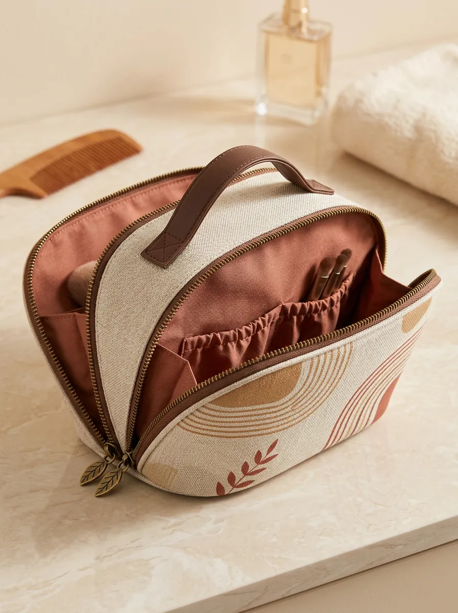 Boho Abstract Sun Leaf Printed Makeup Bag