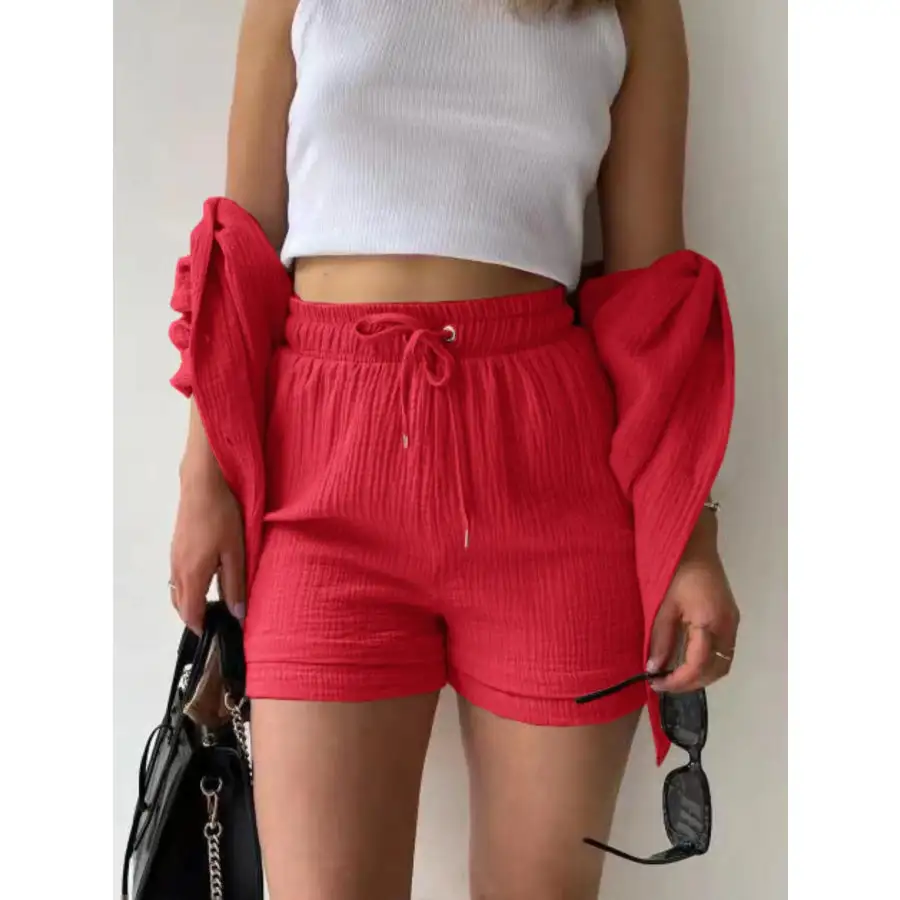 Textured Button Up Shirt and Shorts Set