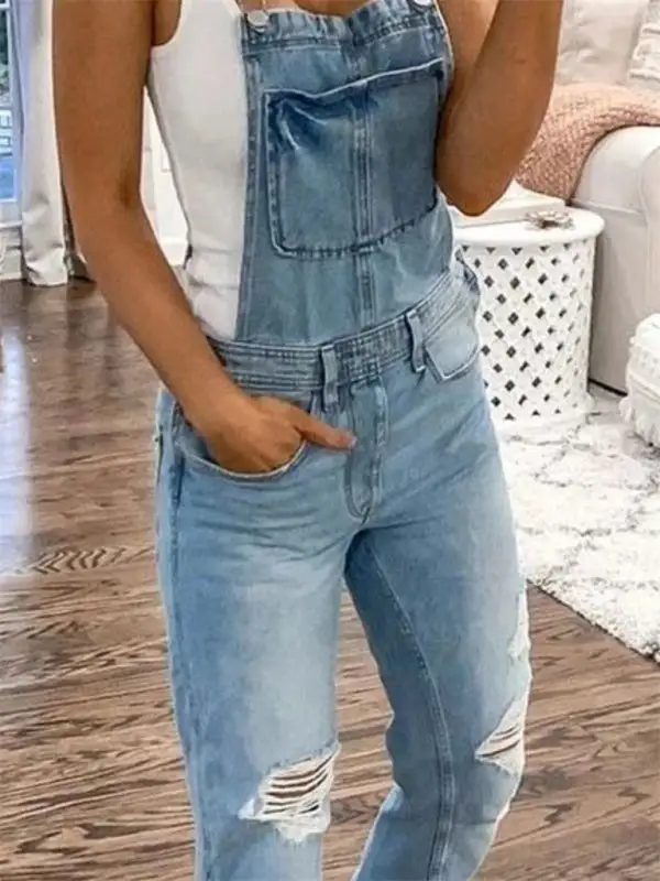 Double Shoulder Spaghetti Straps Ripped Denim Accessory