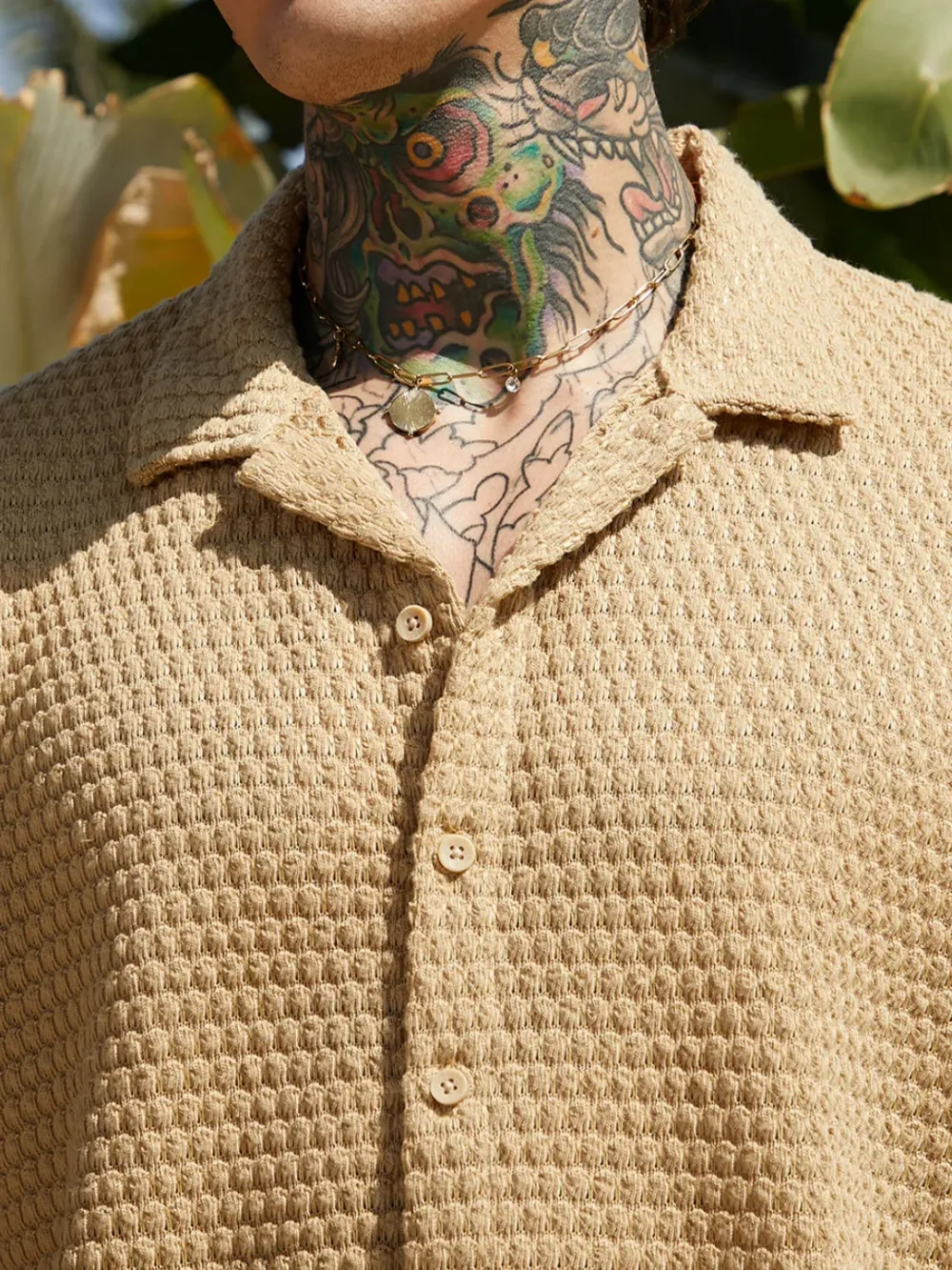 Beige Casual Style Knit Oversized Shirt