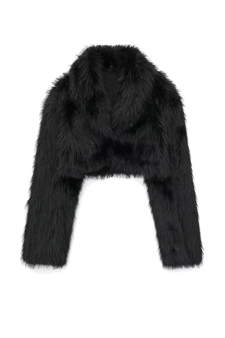Lapel Collar Faux-Fur Cropped Jacket