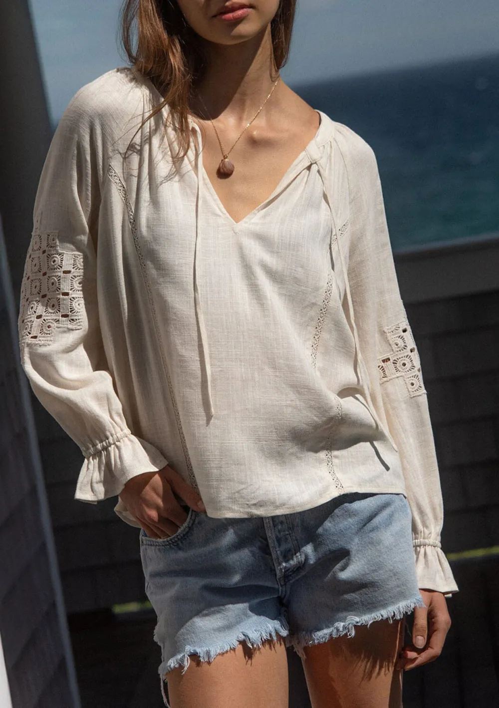 Embroidered Ruffle Sleeve Blouse