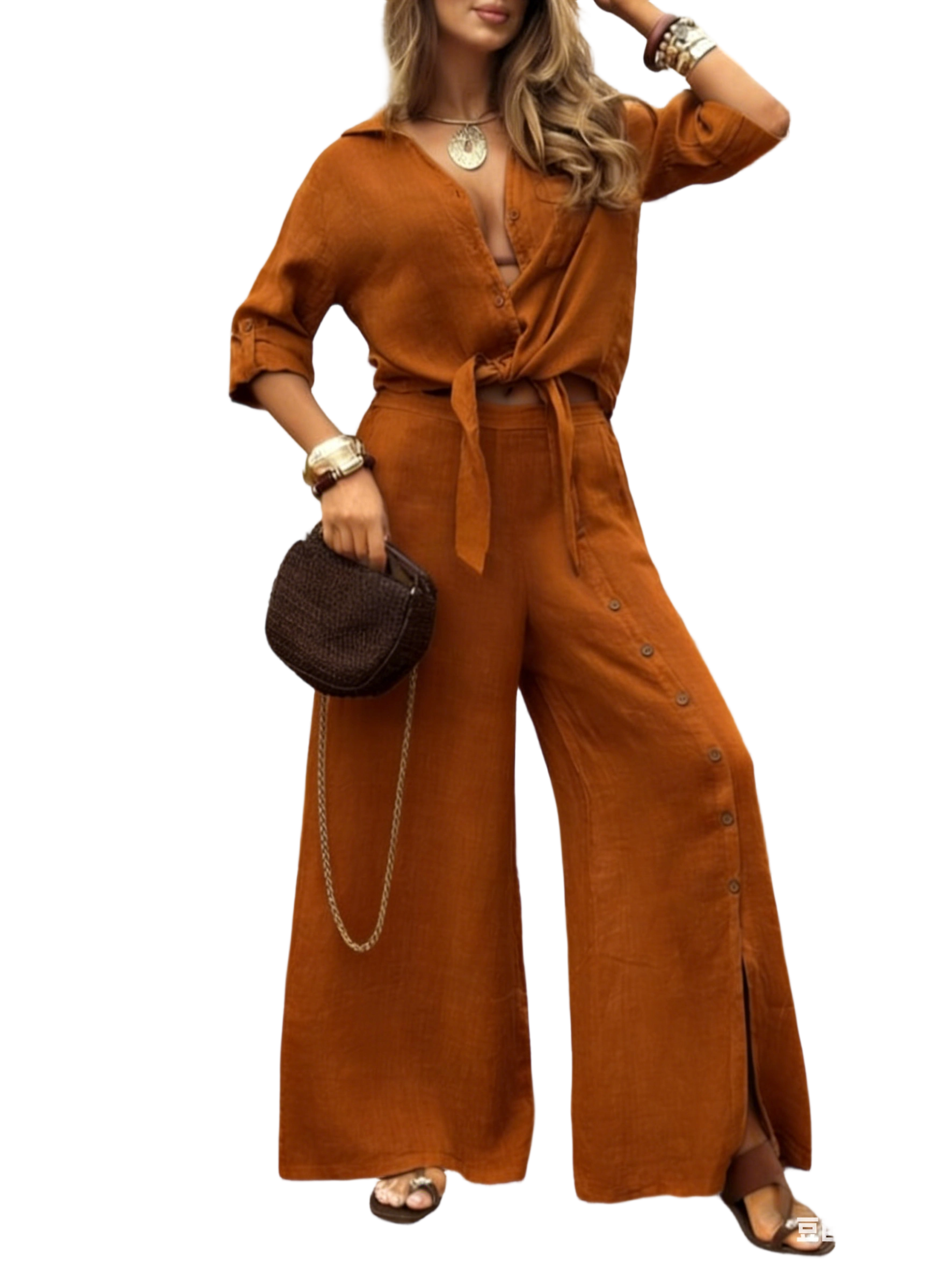 Women's Long-Sleeved Loose-Fitting Shirt Set