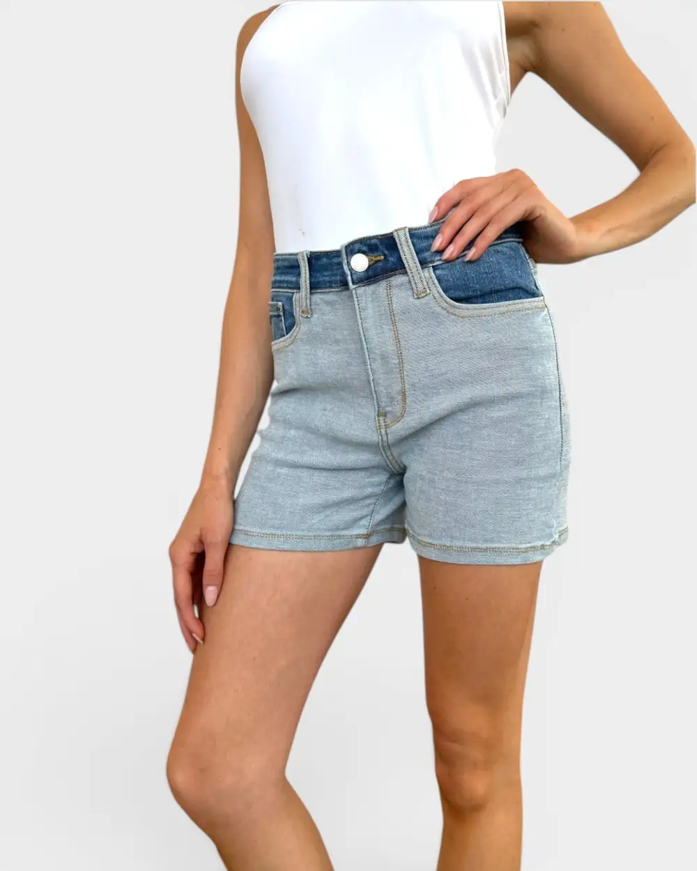 Tone High Rise Denim Shorts