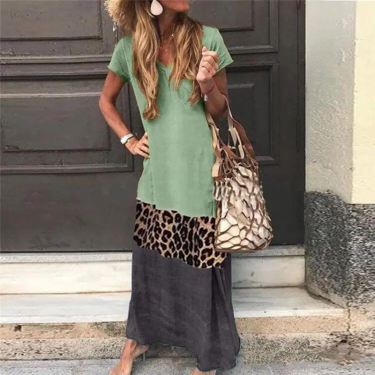 Casual Leopard Printed Maxi Dress Plus Size