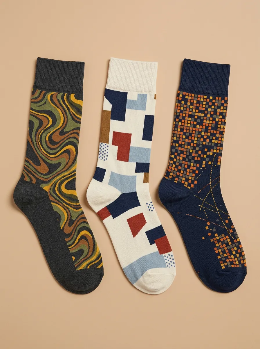 Men's Abstract Art Geometric Swirl Print 3-Pack Socks
