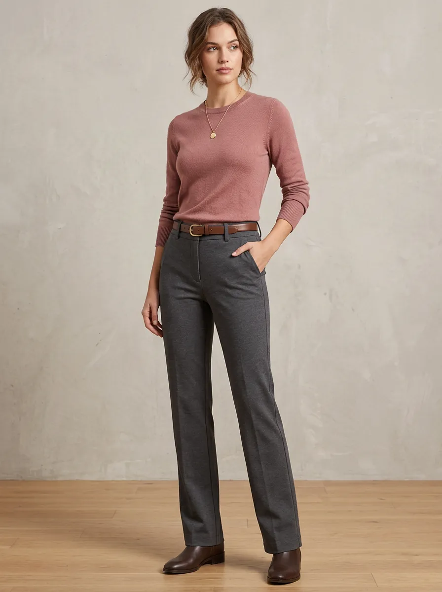 Women's Casual Office Style Charcoal Grey Straight Leg Trousers