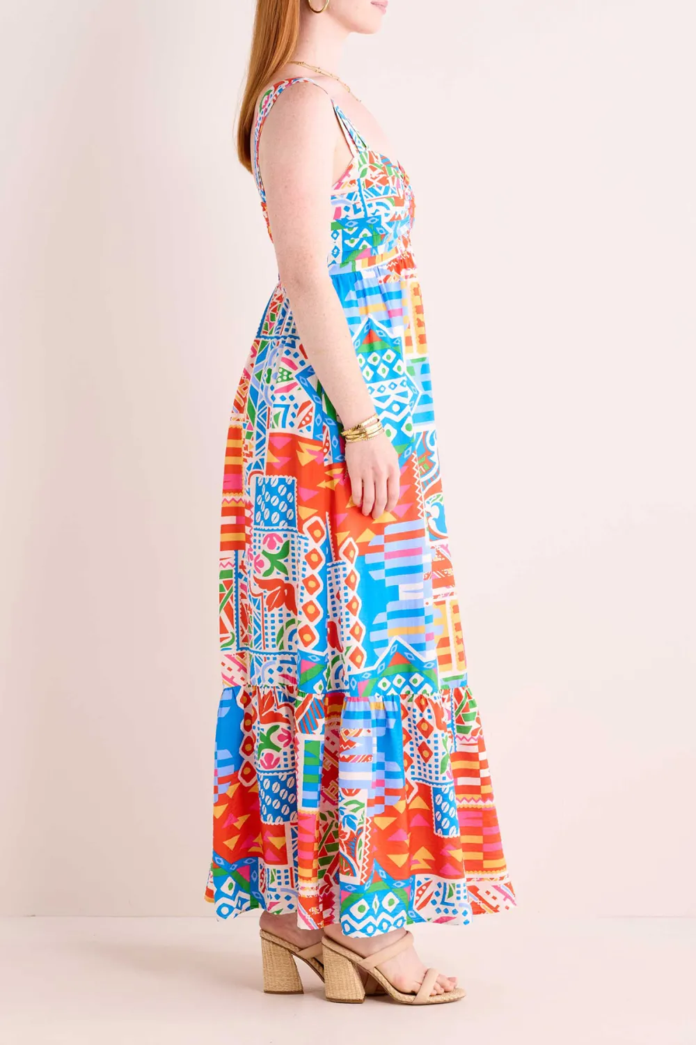Multicolored Patchwork Sleeveless Maxi Dress