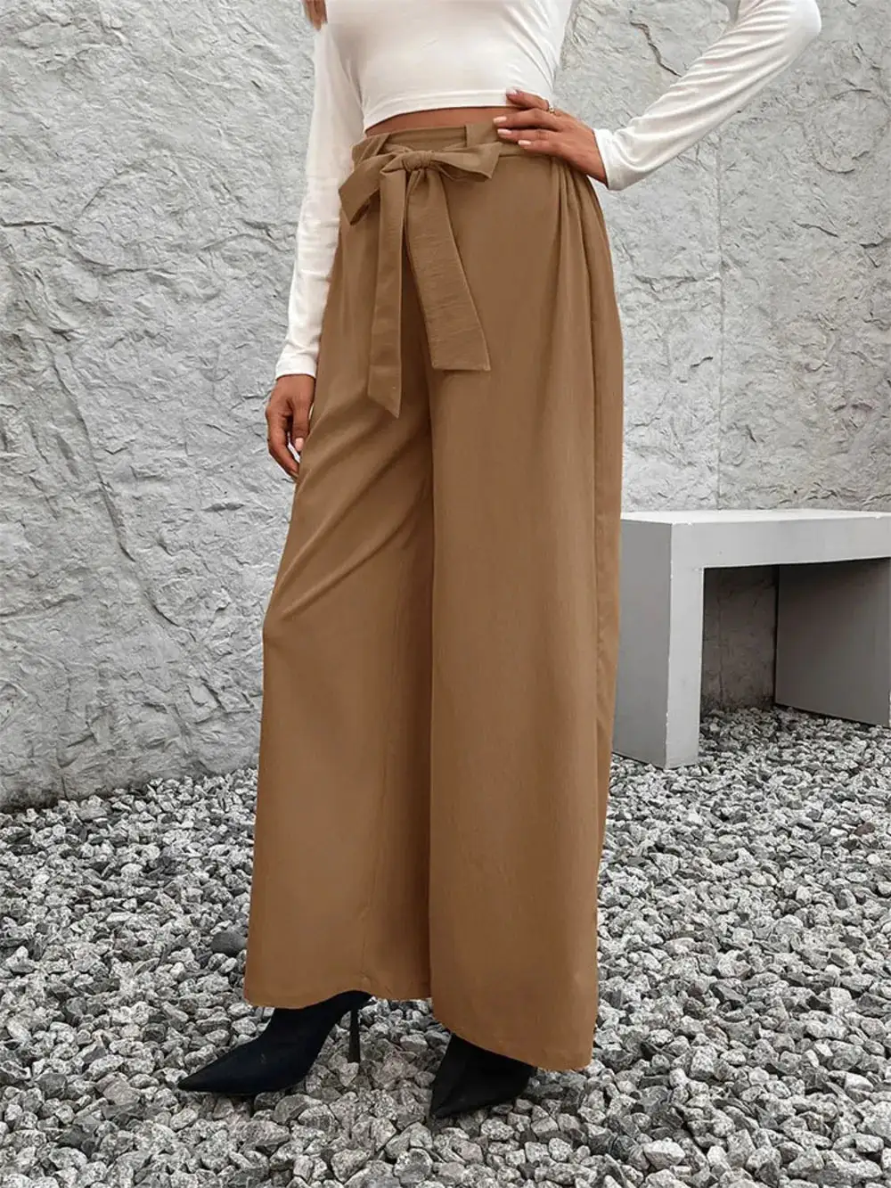 Gathered Tie Waist Tie Detail Pants