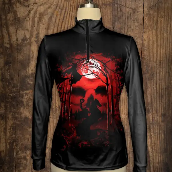 Women's Riding Style Halloween Horse Print Long Sleeve Casual Shirt