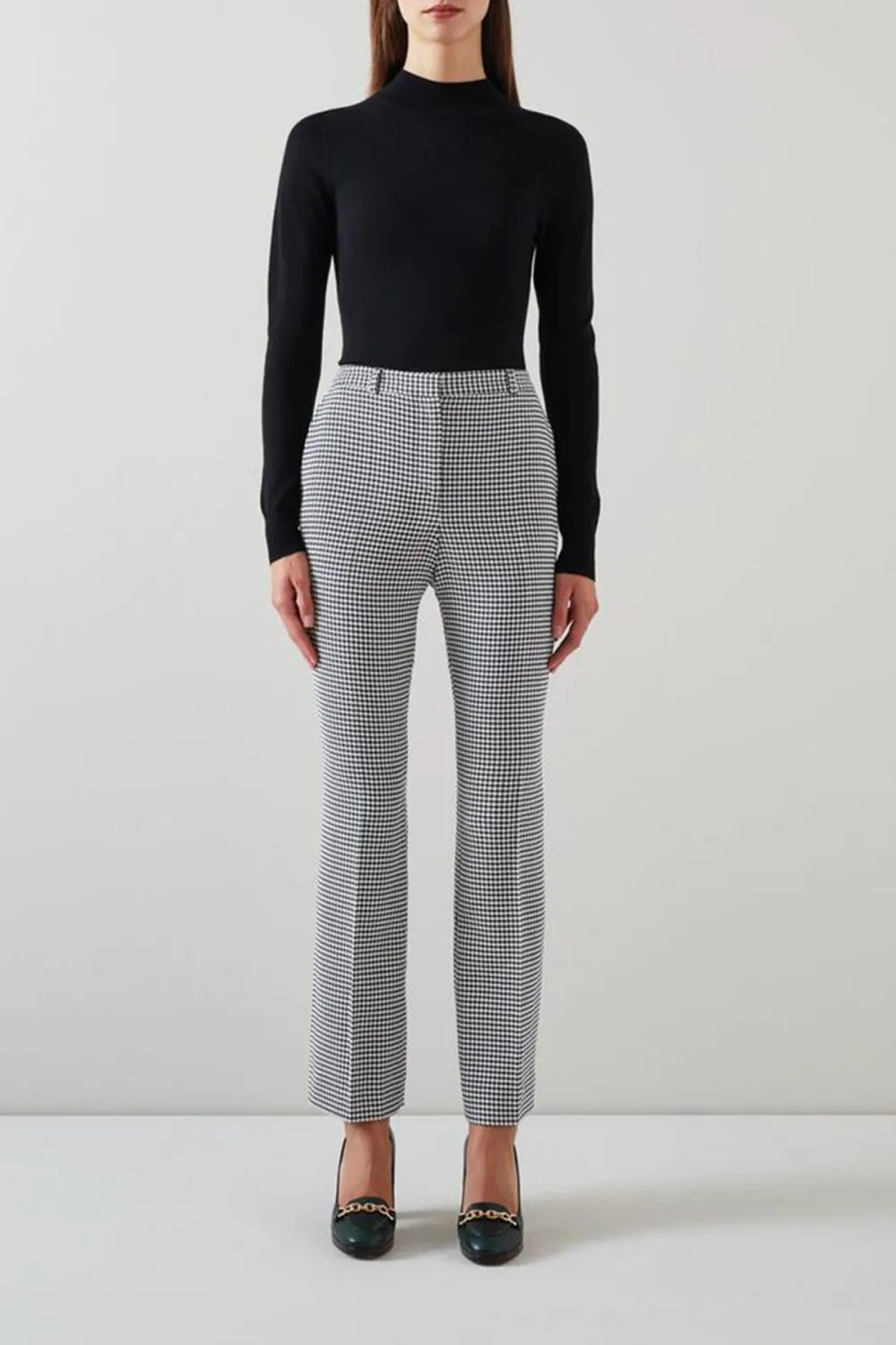 Black Cream Checkered Straight Leg Trousers