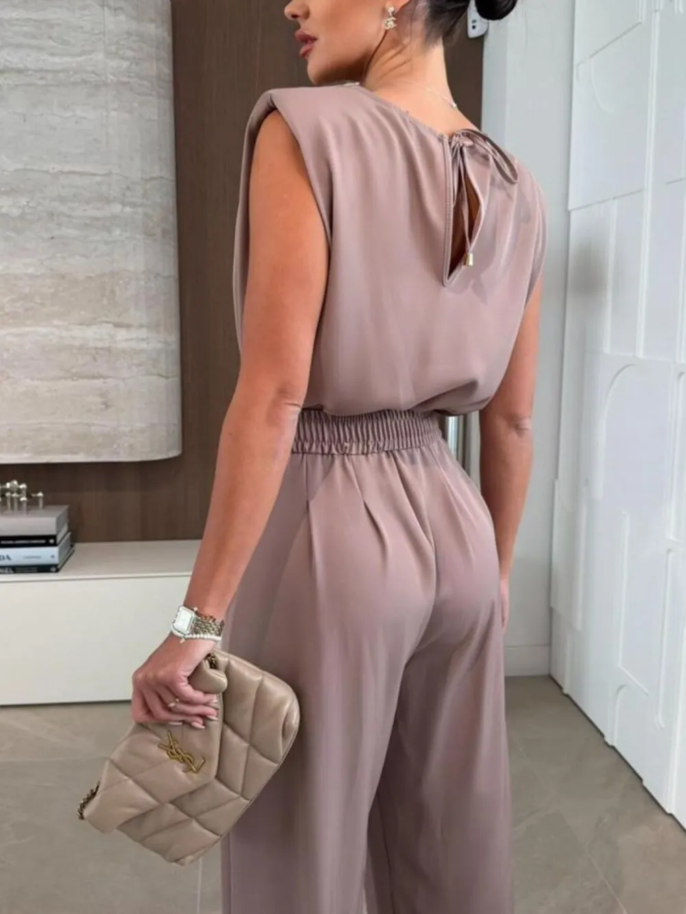 Sleeveless Wide Leg Tailored Jumpsuit