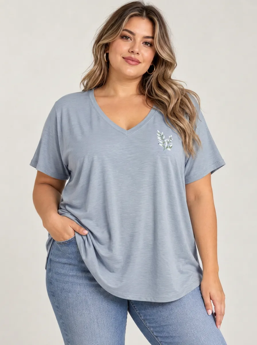 Women's Plus Size V Neck Everyday Tee with Plus Size V Neck Relaxed Fit Detail