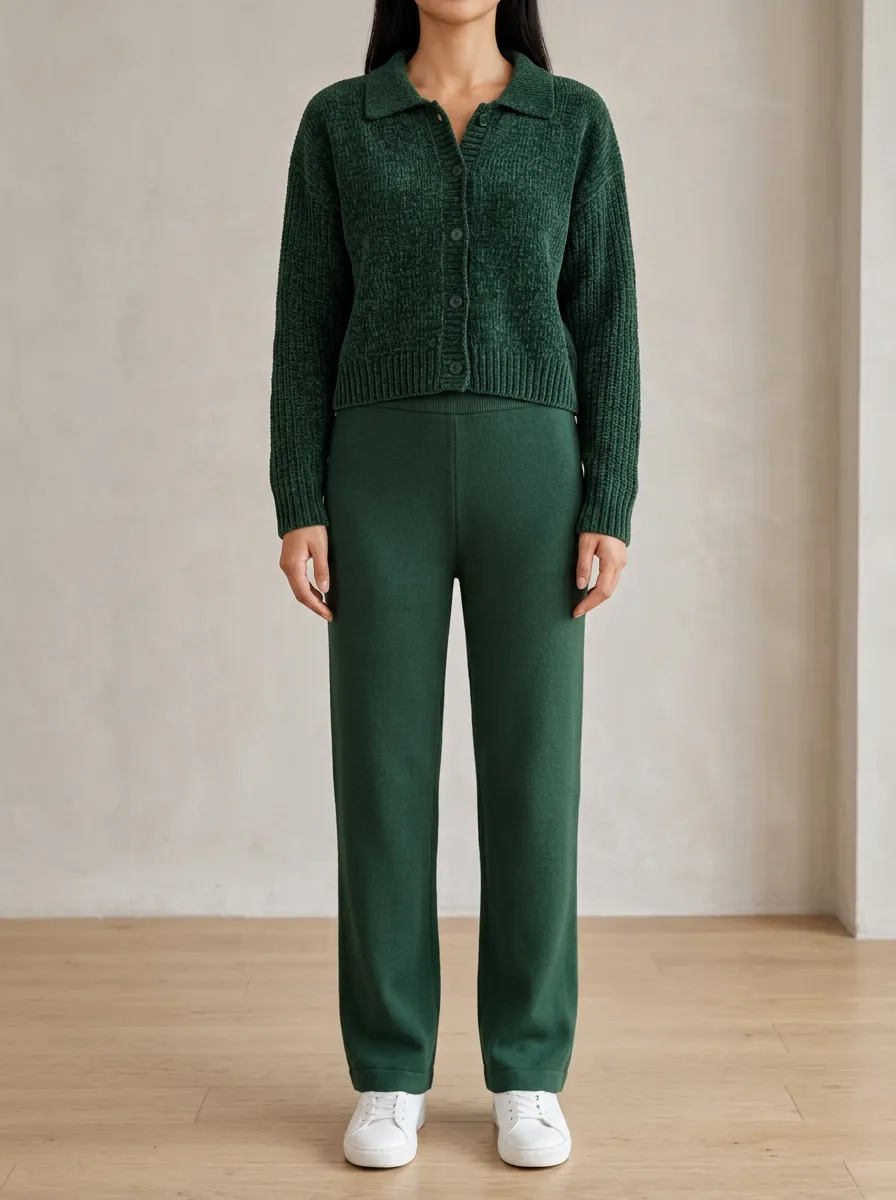 Softly Structured Knit Set with Cardigan and Pants