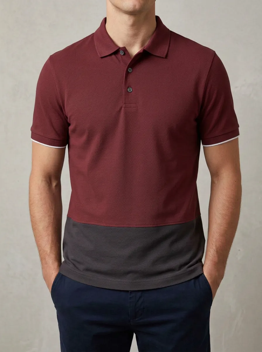 Men's Two-Tone Gray Colorblock Pattern Polo Shirt