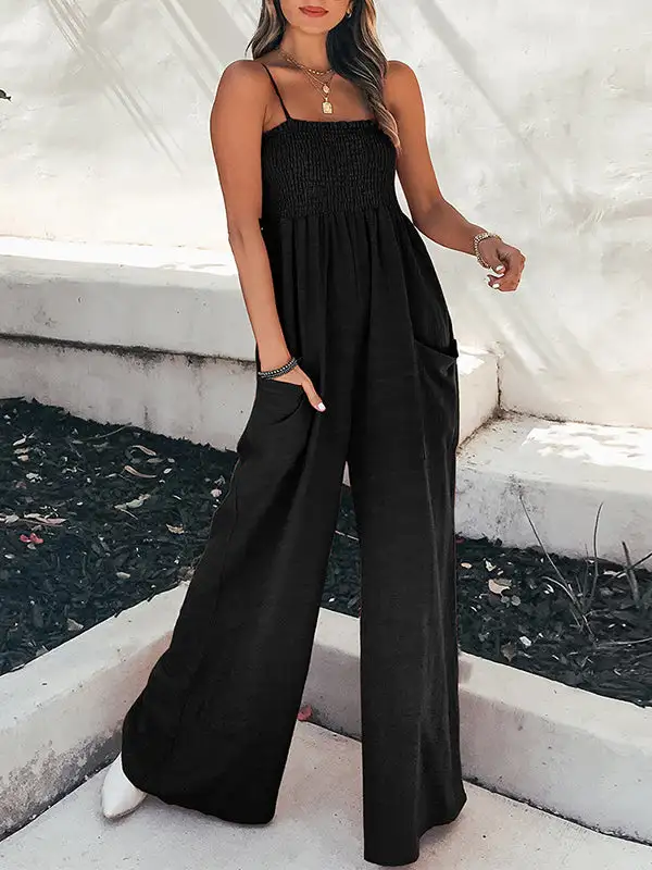 Jumpsuits Met Hoge Taille Losse Elasticiteit Geplooide Zakken