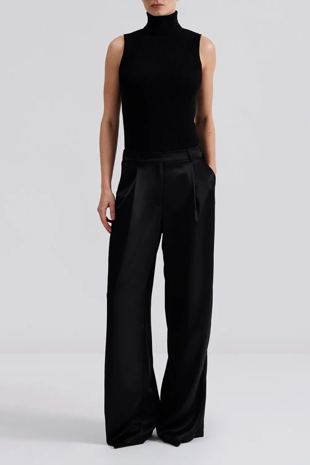 Elastic Waist Wide Leg Satin Trousers