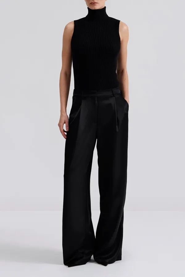 Elastic Waist Wide Leg Satin Trousers