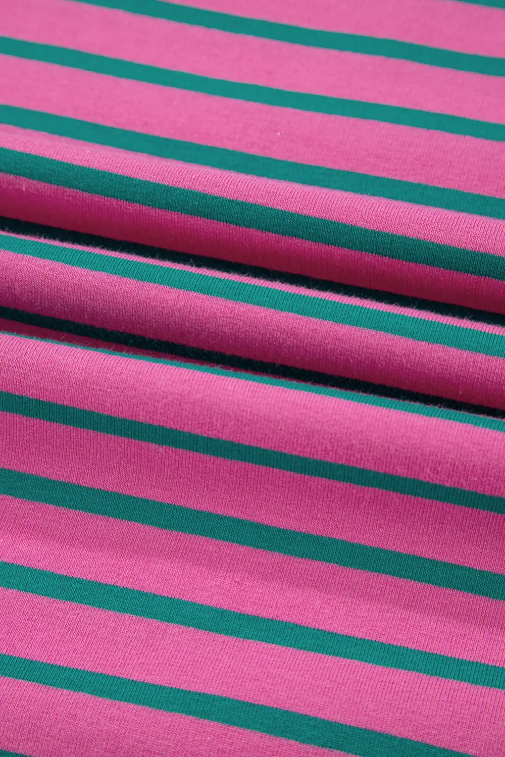 Pink Stripe Colorblock Ruffled Sleeve Crew Neck Blouse