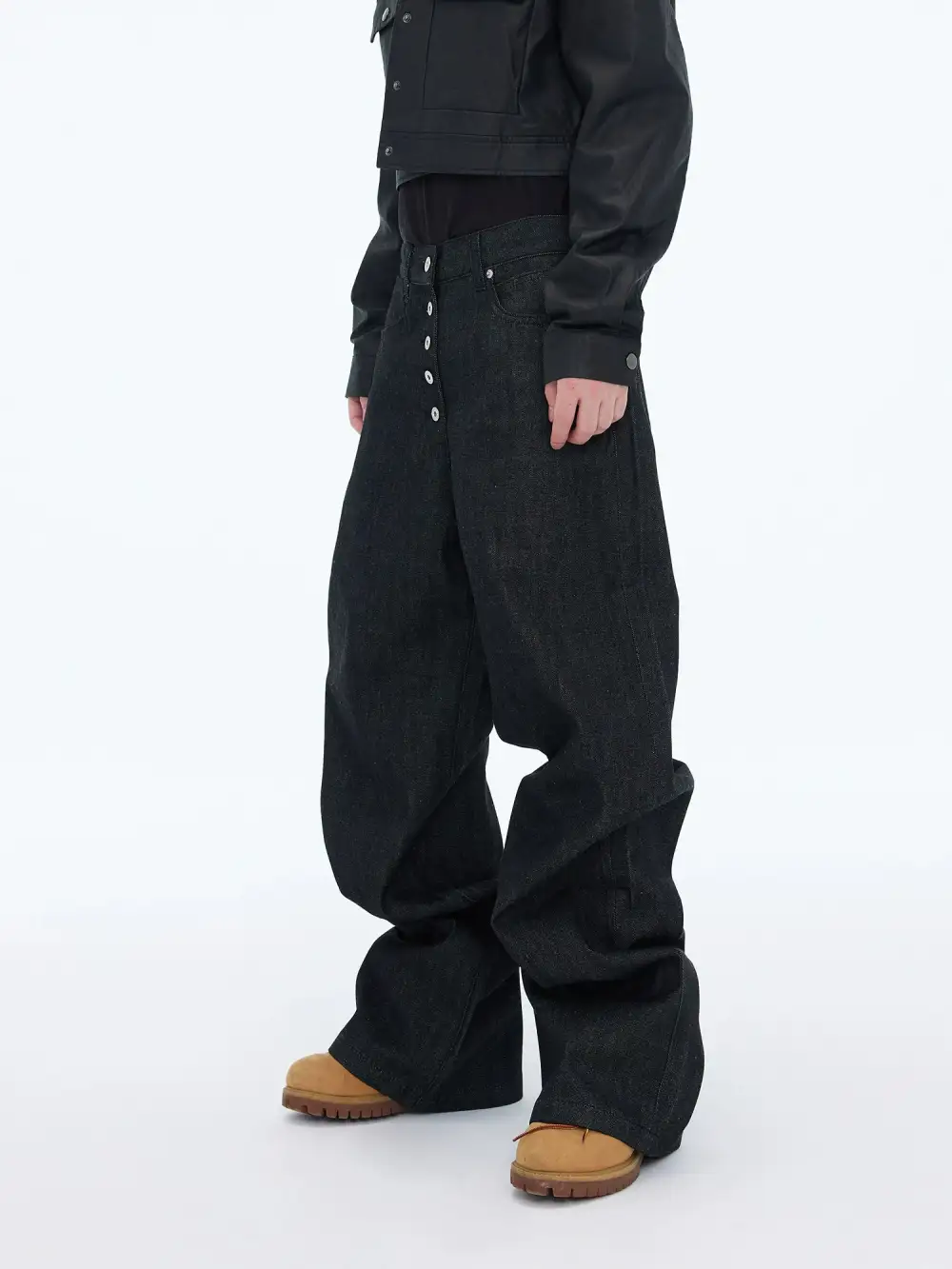 Multi-Button Wide-Leg Jeans