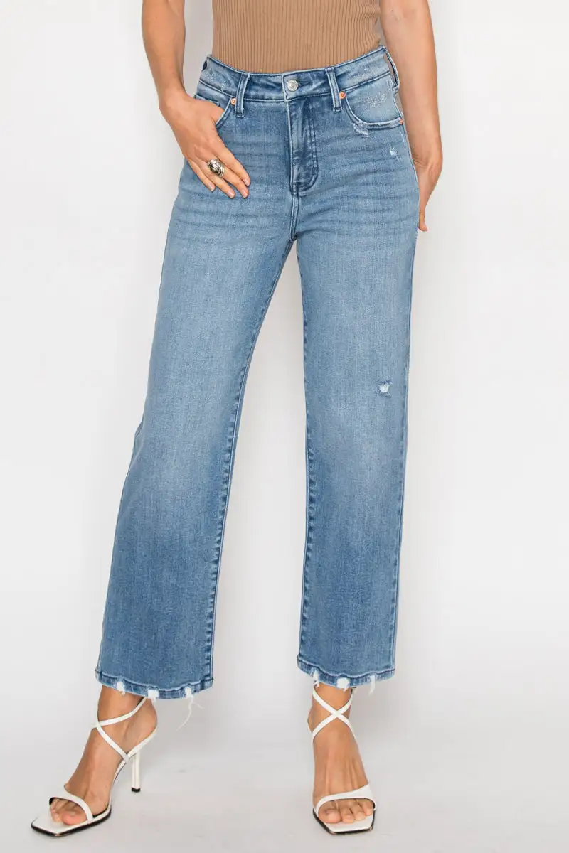 High Rise Straight Leg Relaxed Denim Jeans