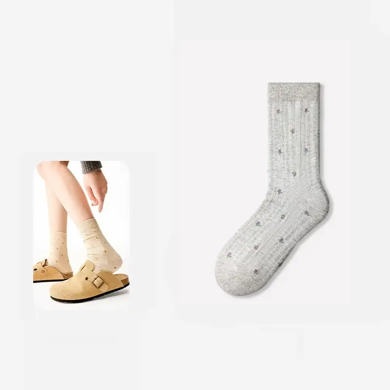 Dainty Floral Ribbed Crew Socks