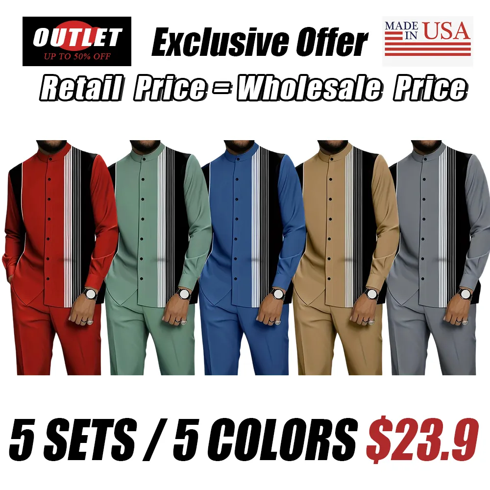 Men's black and white striped button-down shirt with drawstring waist casual pants