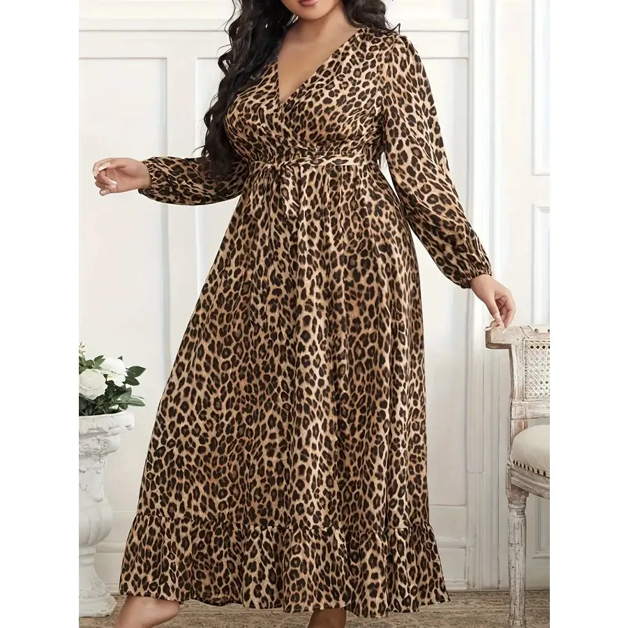 Plus Size Print Surplice Maxi Dress