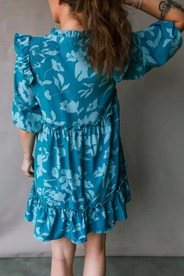 Textured Detail Floral Ruffle Tiered Mini Dress