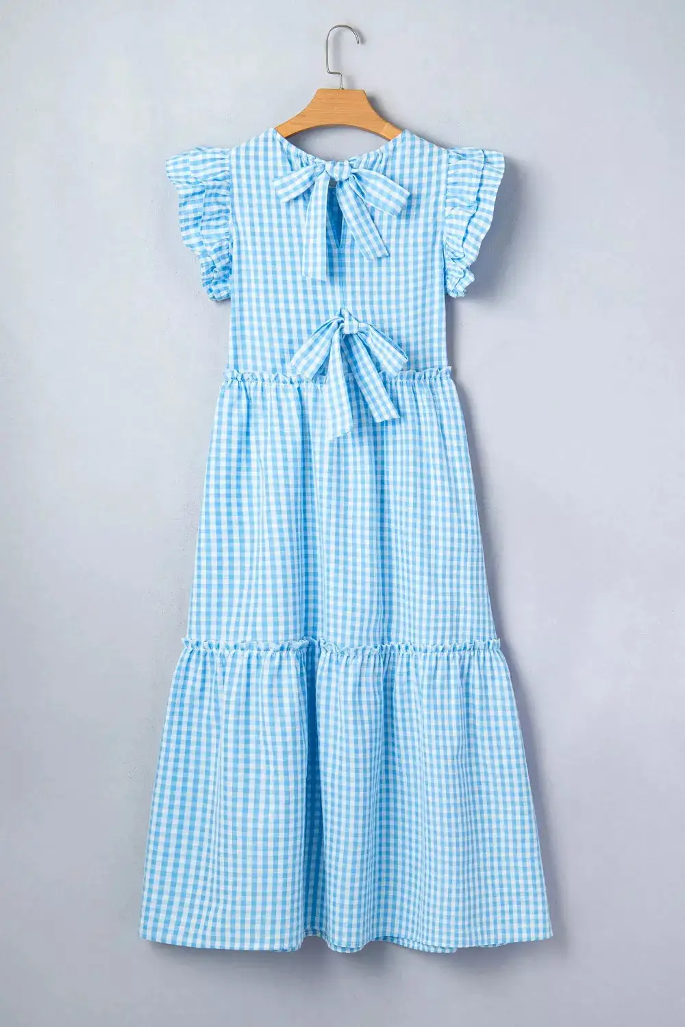 Plaid Ruffle Short Sleeve Maxi Dress