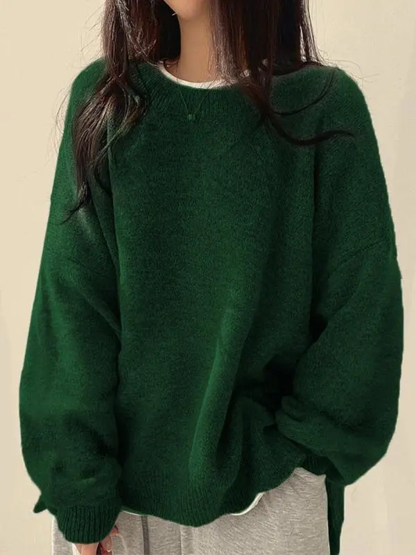 Women's Drop Shoulder Split Hem Sweater, Casual Long Sleeve Round Neck Jumper, Women'S Knitwear Top For Fall & Winter, Sweaters For Women