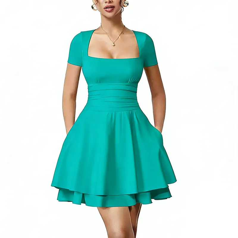 Women's square neck ruffle mini dress