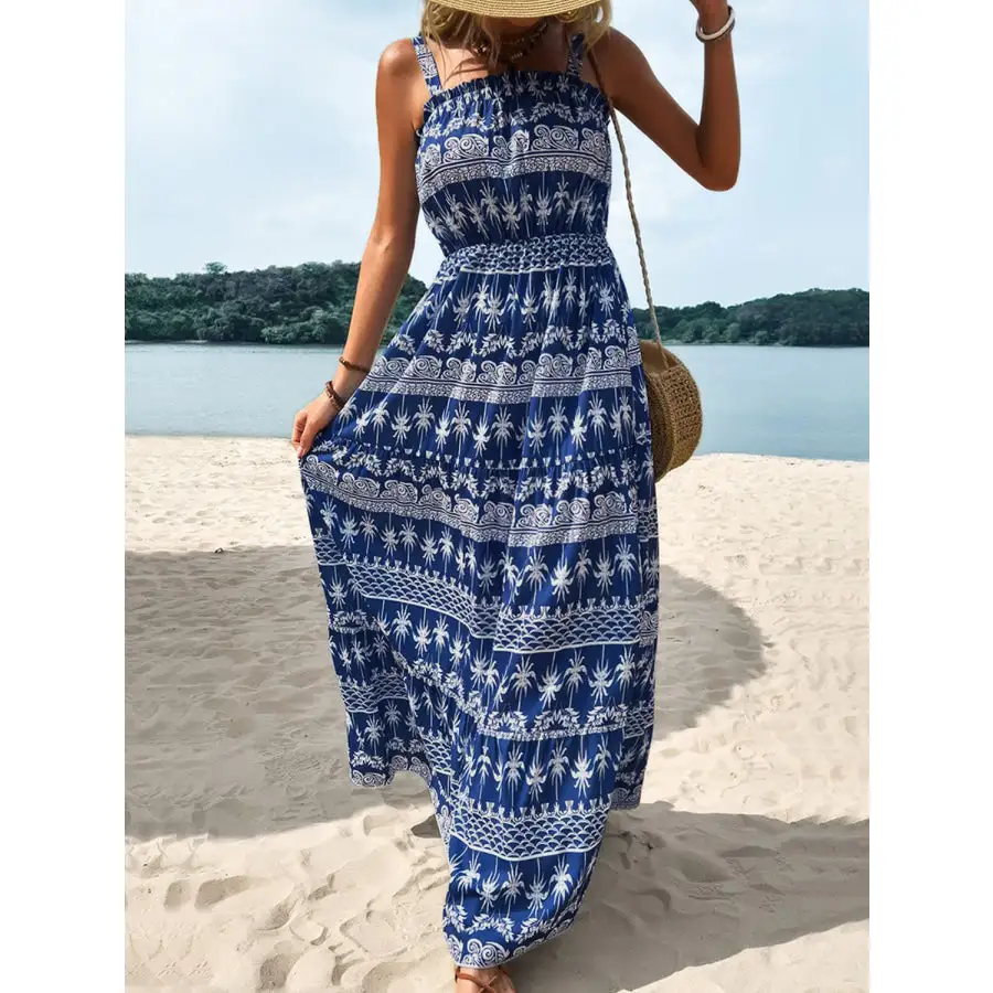 Printed Square Neck Sleeveless Maxi Dress