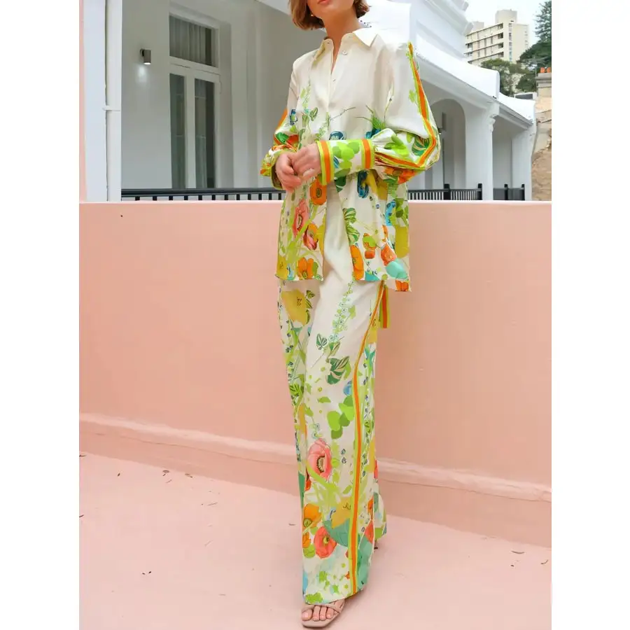 Printed Tie Back Shirt and Pants Set