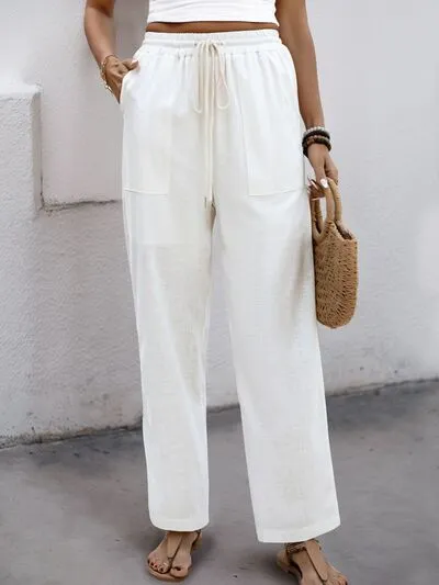 Perfee Drawstring Wide Straight Pants