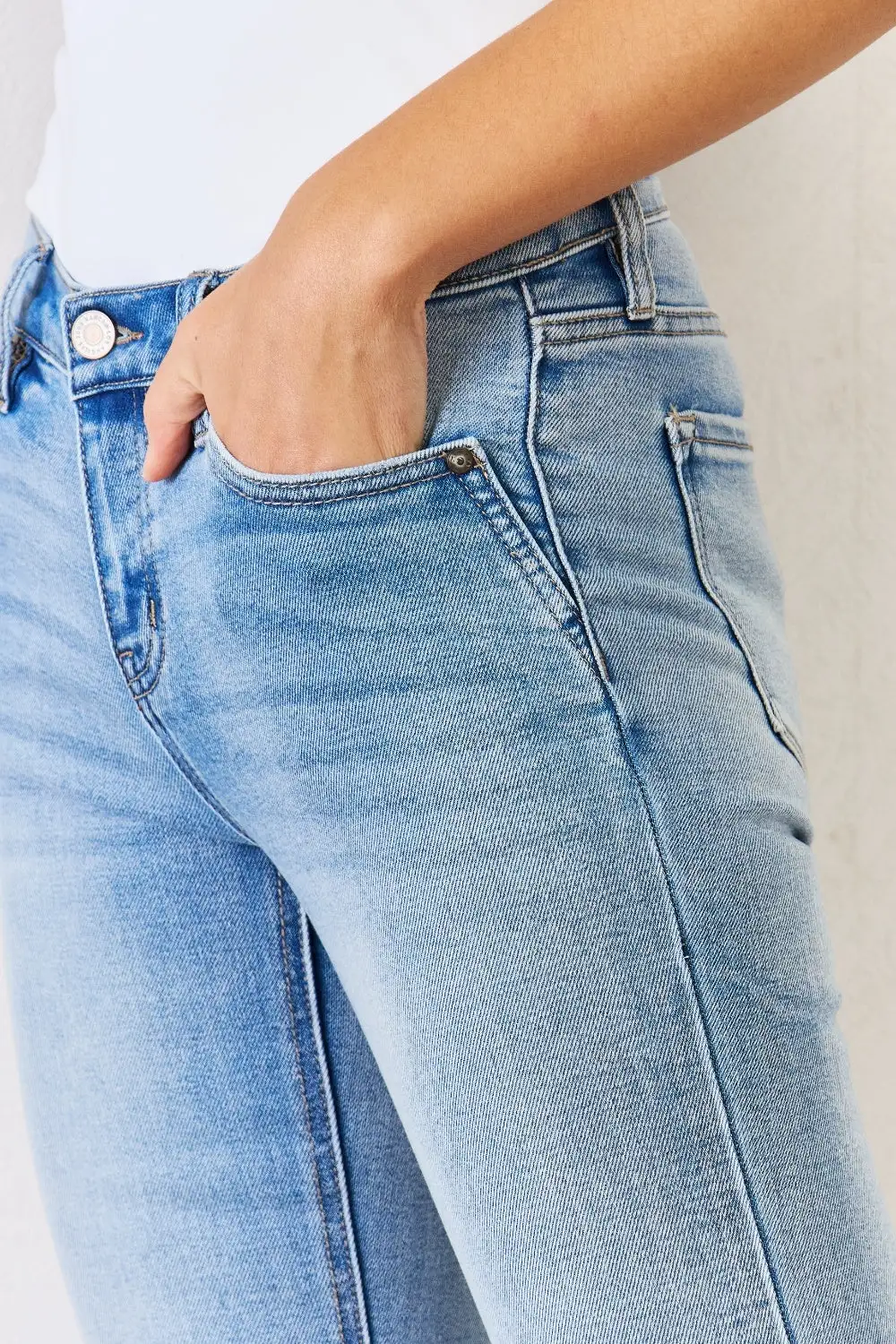 Mid Rise Flare Leg Slit Denim Jeans