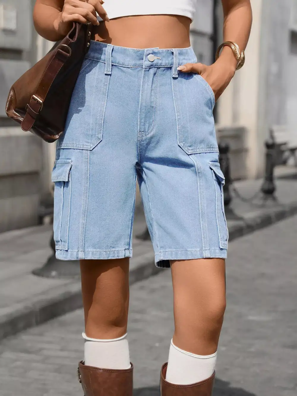 High Waisted Wash Denim Shorts