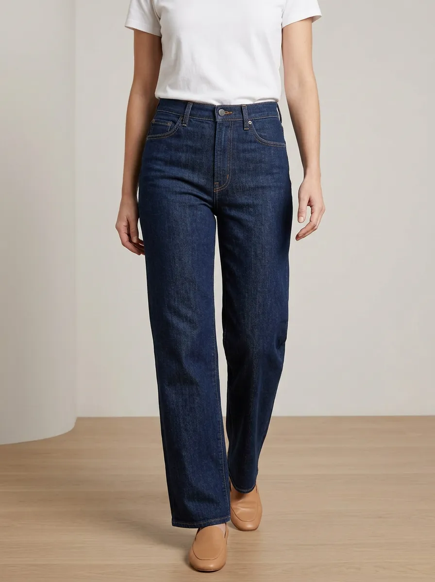 Weekend-Ready High-Rise Straight-Leg Washed Denim Jeans