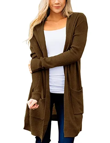 Women's Long Sleeve Open Front Hoodie Knit Sweater Cardigan Outwear