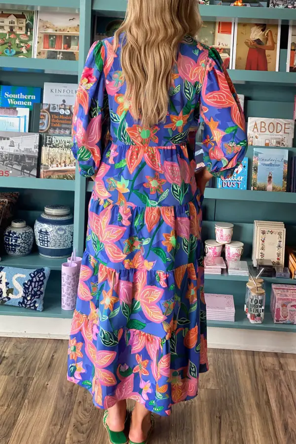 Soft Touch Floral Printed V Neck Dress