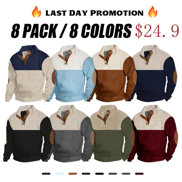 70%  OFF !! Men's Colorblock Button-Neck Sweater